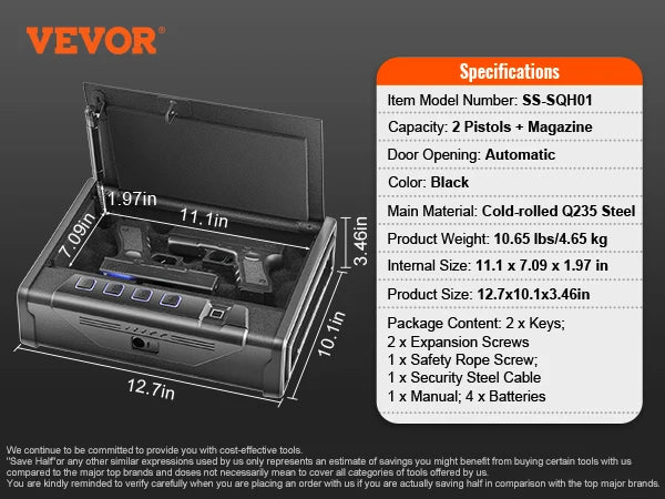 SucceBuy Gun Safe Pistol Case With 3-Way Quick Access Biometric