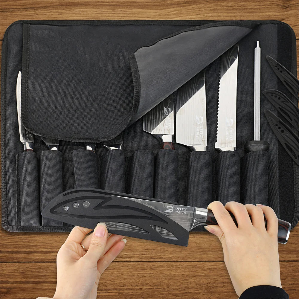 Ruiguan Damascus Kitchen Knife Set Stainless Nylon Bag