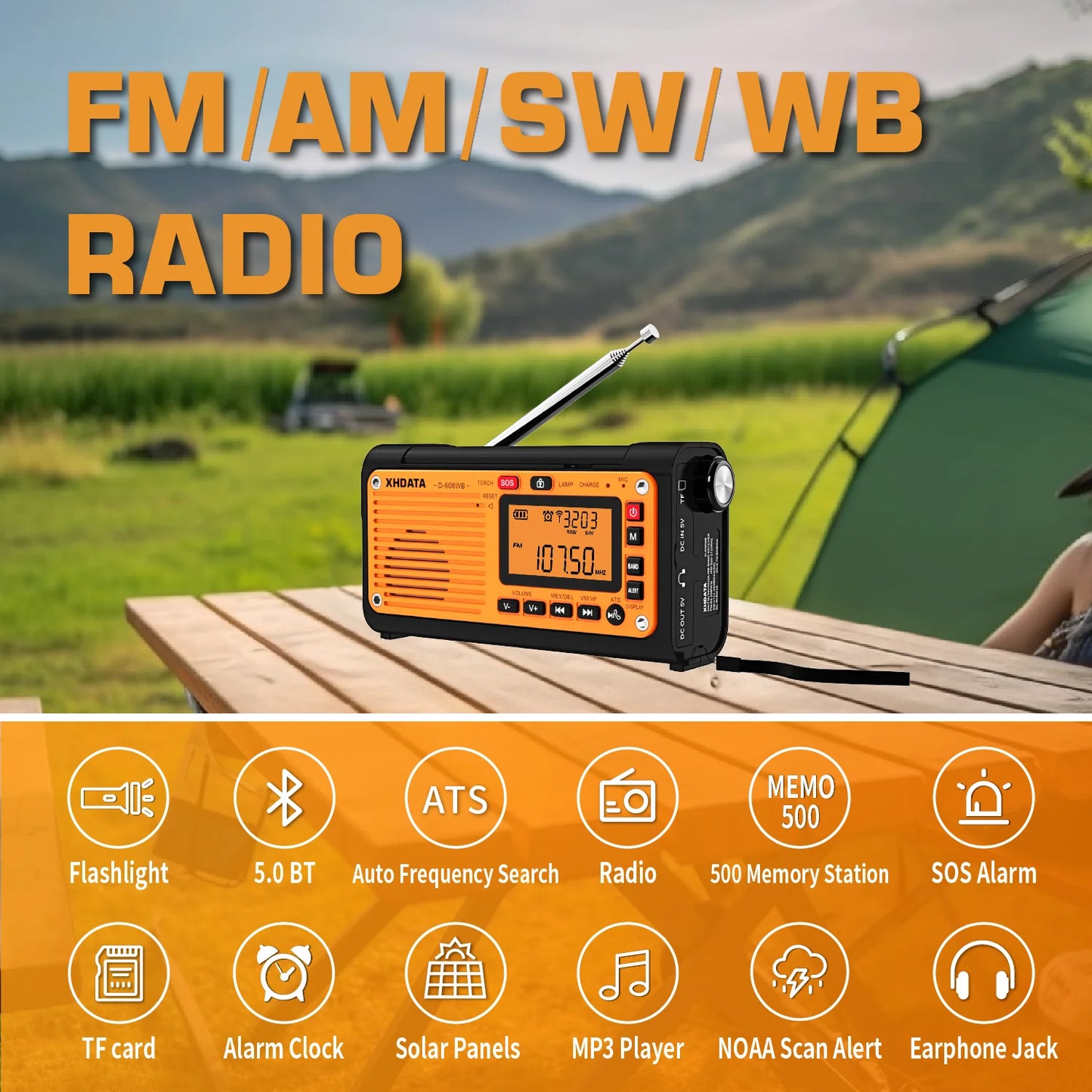 XHDATA D 608WB Emergency Crank Weather Radio FM AM NOAA