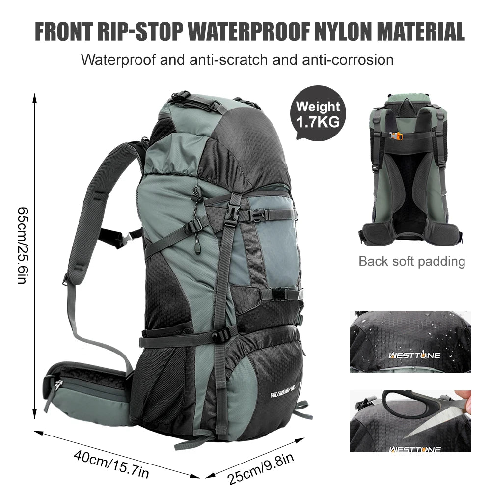 WEST TUNE Explorer Internal Frame Backpack With Rain Cover
