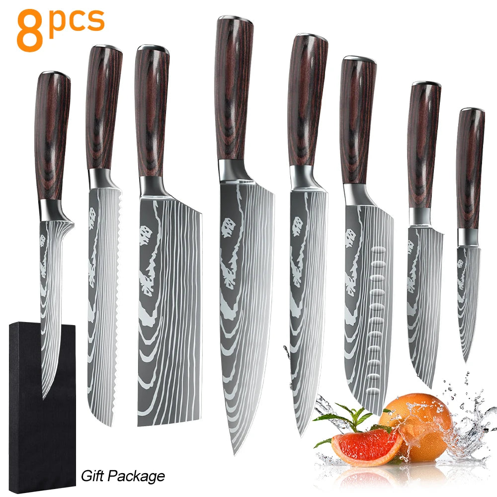 MDHAND Damascus Pattern Knife Set 8 To 10 Piece Steel