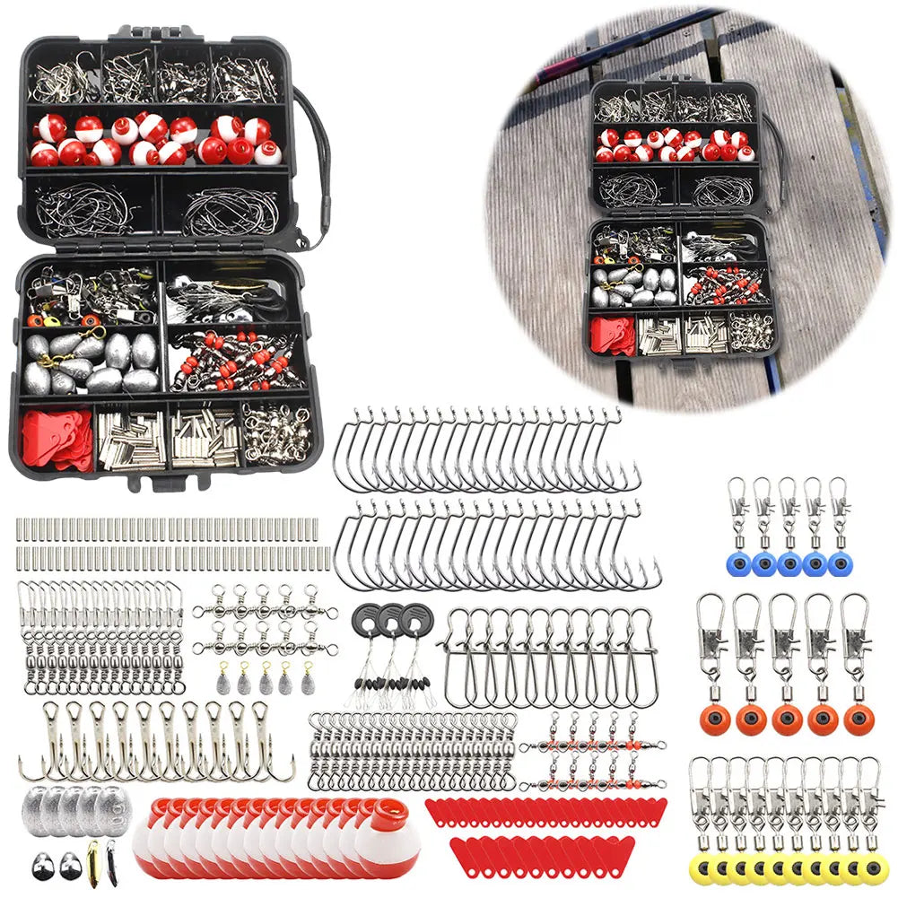 267pcs Fishing Accessories Kit with Box Hooks Bait Sinkers