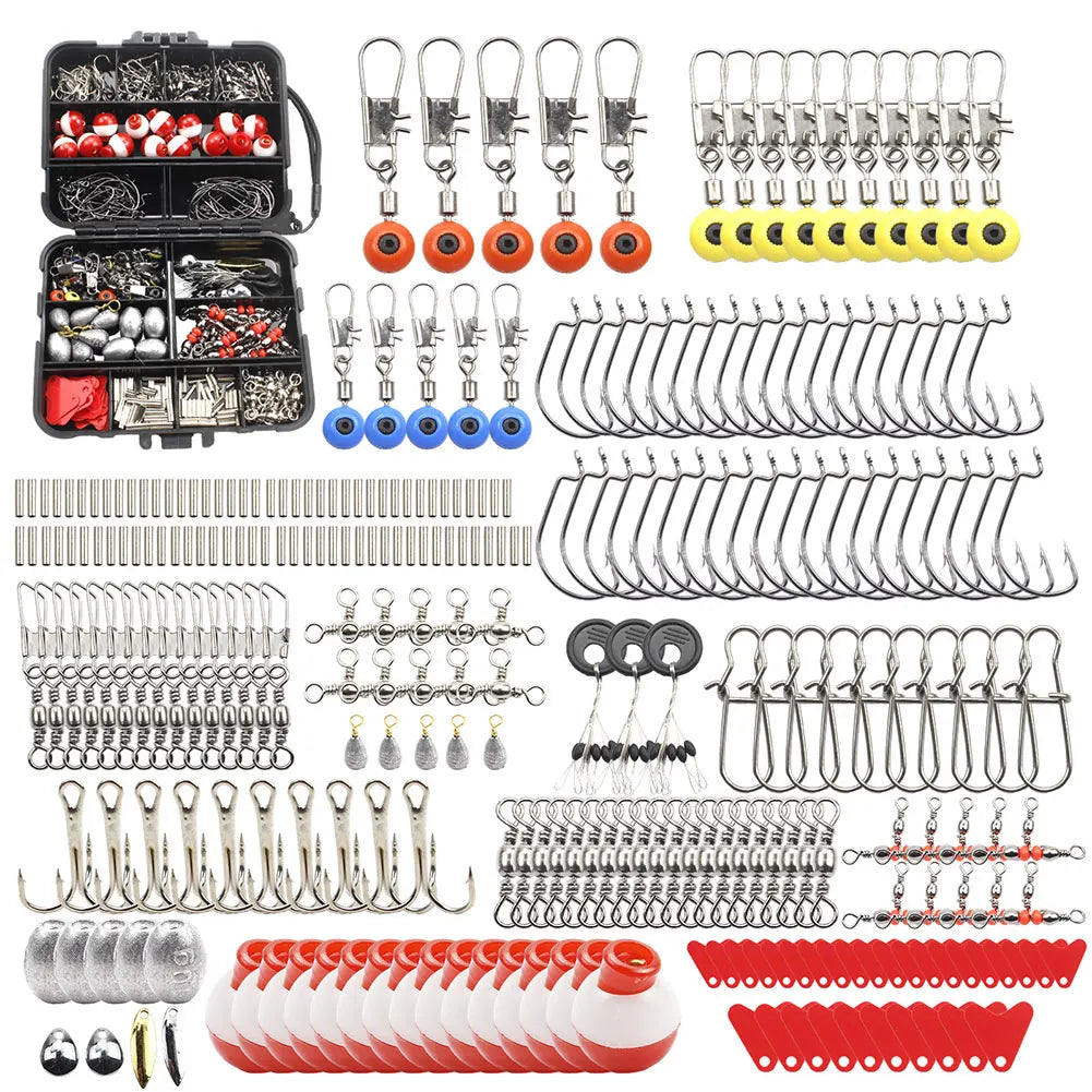 267pcs Fishing Accessories Kit with Box Hooks Bait Sinkers