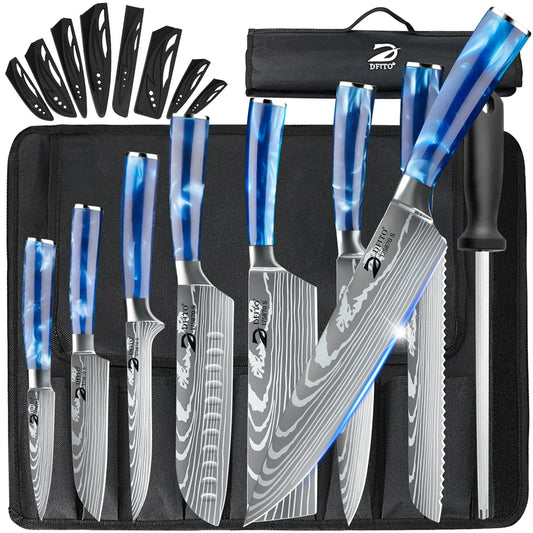 Ruiguan Damascus Kitchen Knife Set Stainless Nylon Bag