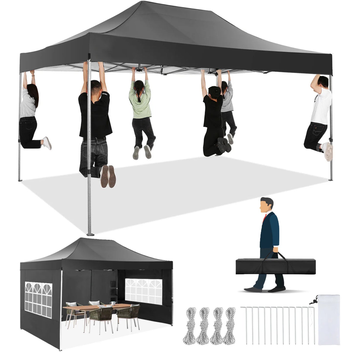 COBIZI Heavy Duty Pop Up Canopy Tent With Four Sidewalls For All Season Outdoor Weddings Gazebo