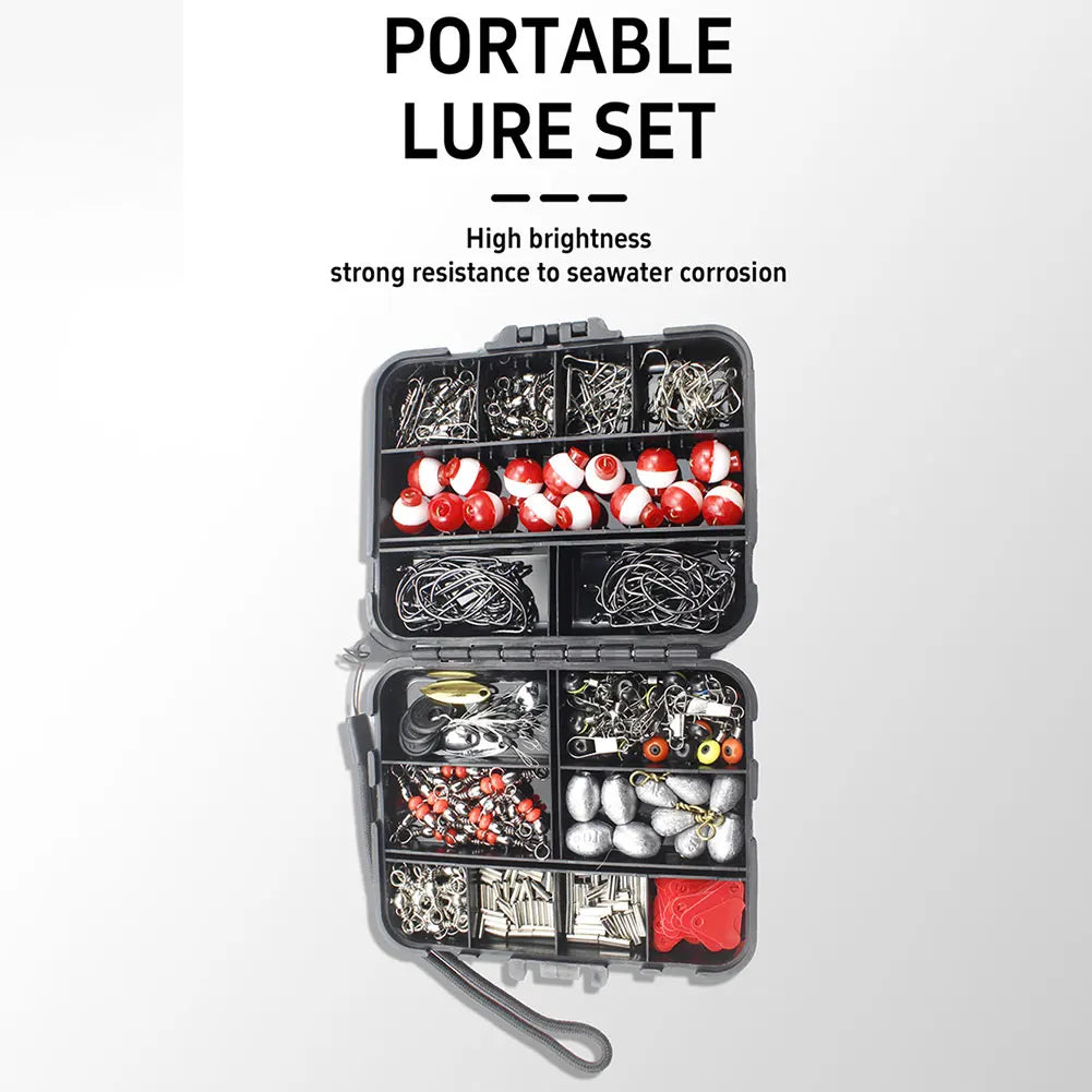 267pcs Fishing Accessories Kit with Box Hooks Bait Sinkers