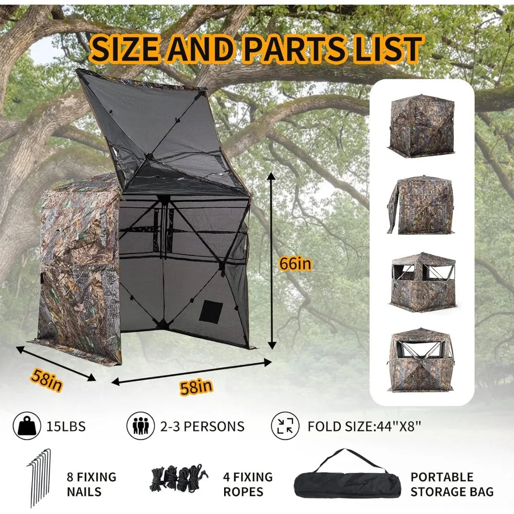 270 360 Degree See Through ConcealedCamouflageTechnology Ground Blind With PortableShelter