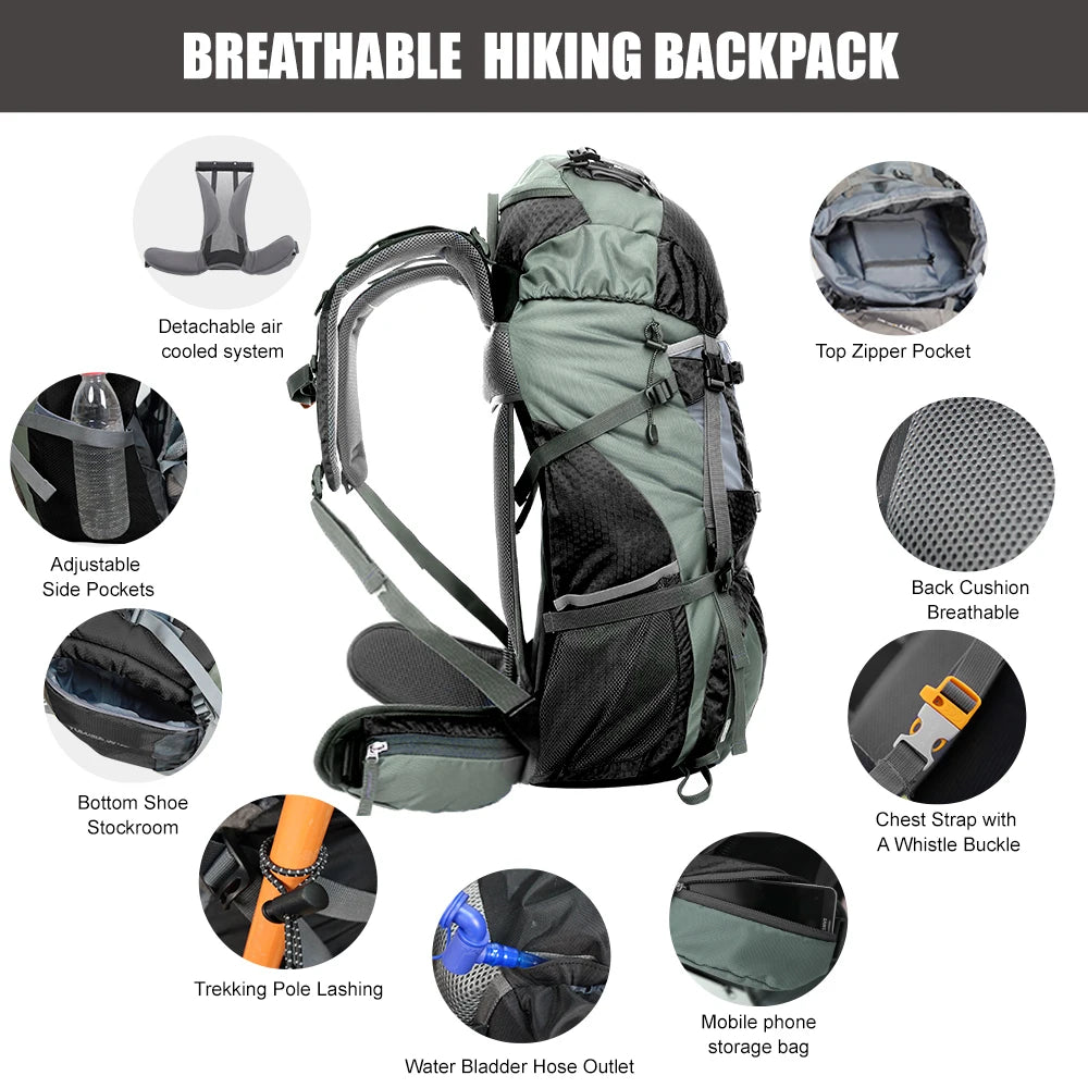 WEST TUNE Explorer Internal Frame Backpack With Rain Cover