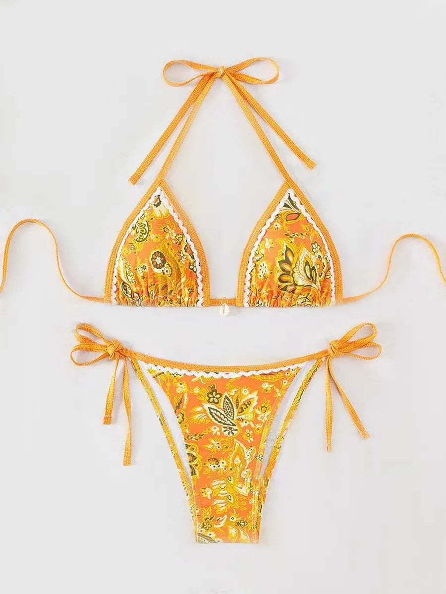 Yozihis Halter String Triangle Two Piece Bikini Swimwear