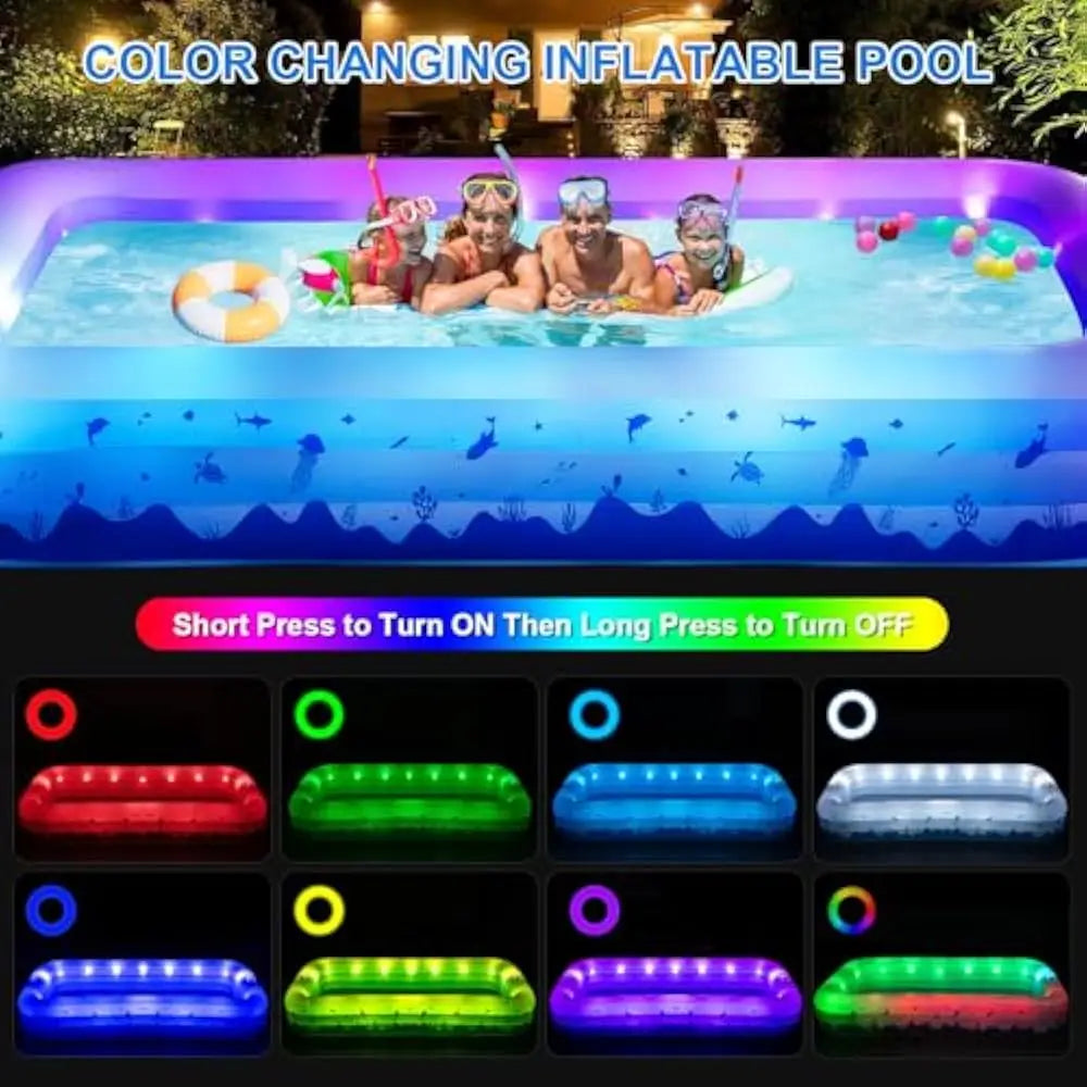 Inflatable Pool With Lights For Adults 744 Gallons PVC With Seats And Backrest Outdoor Fun
