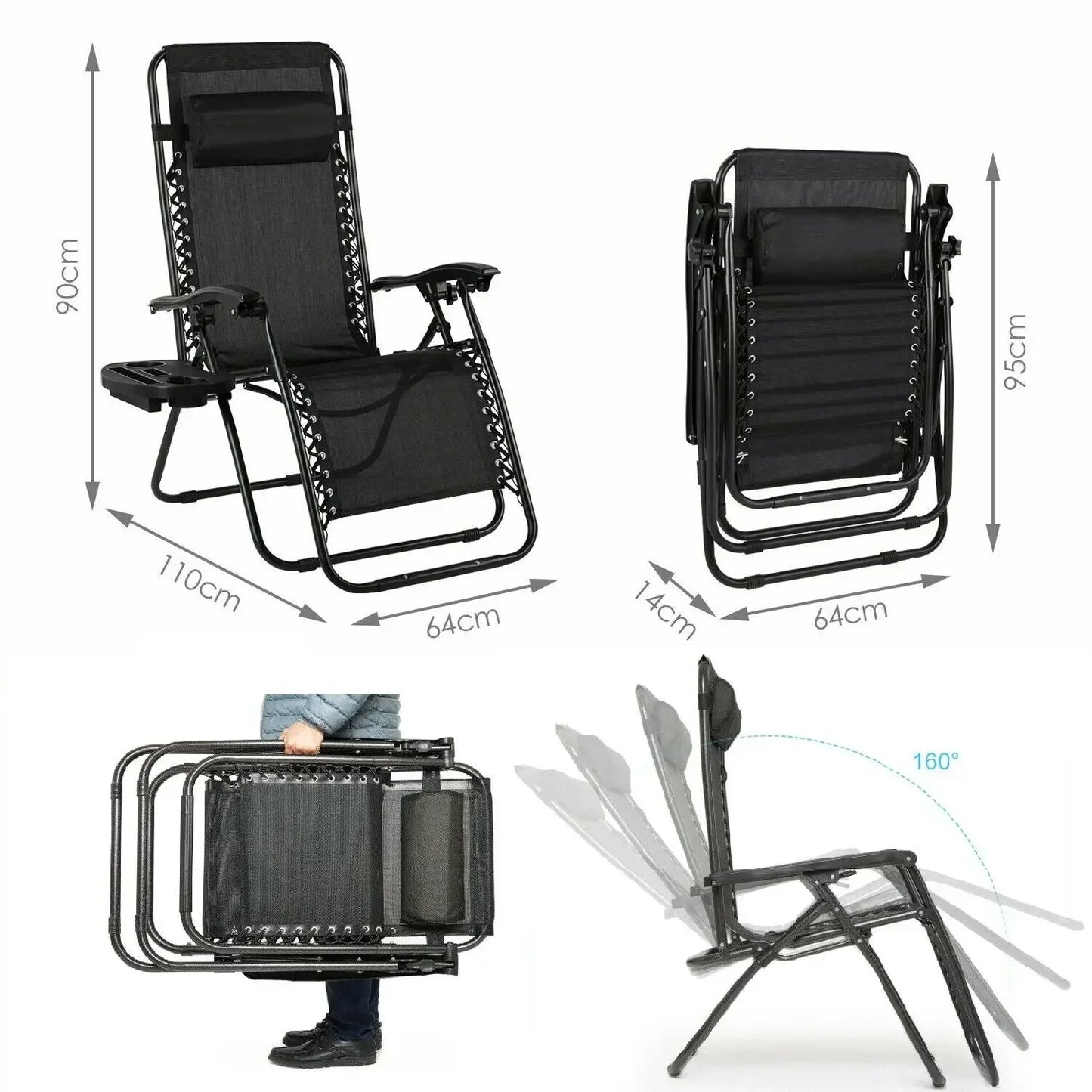 Folded Outdoor Foldable Zero Gravity Chairs With Cup Holders
