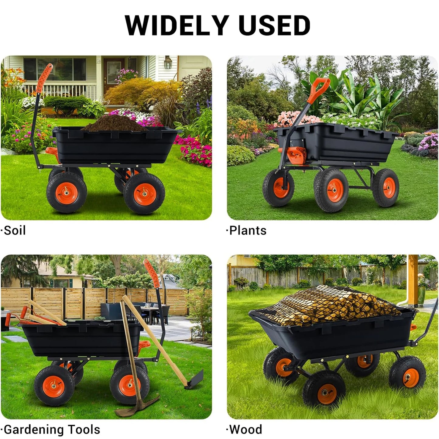 TWISTER.CK 900 Pound Poly Garden Dump Cart Heavy Duty Wagon