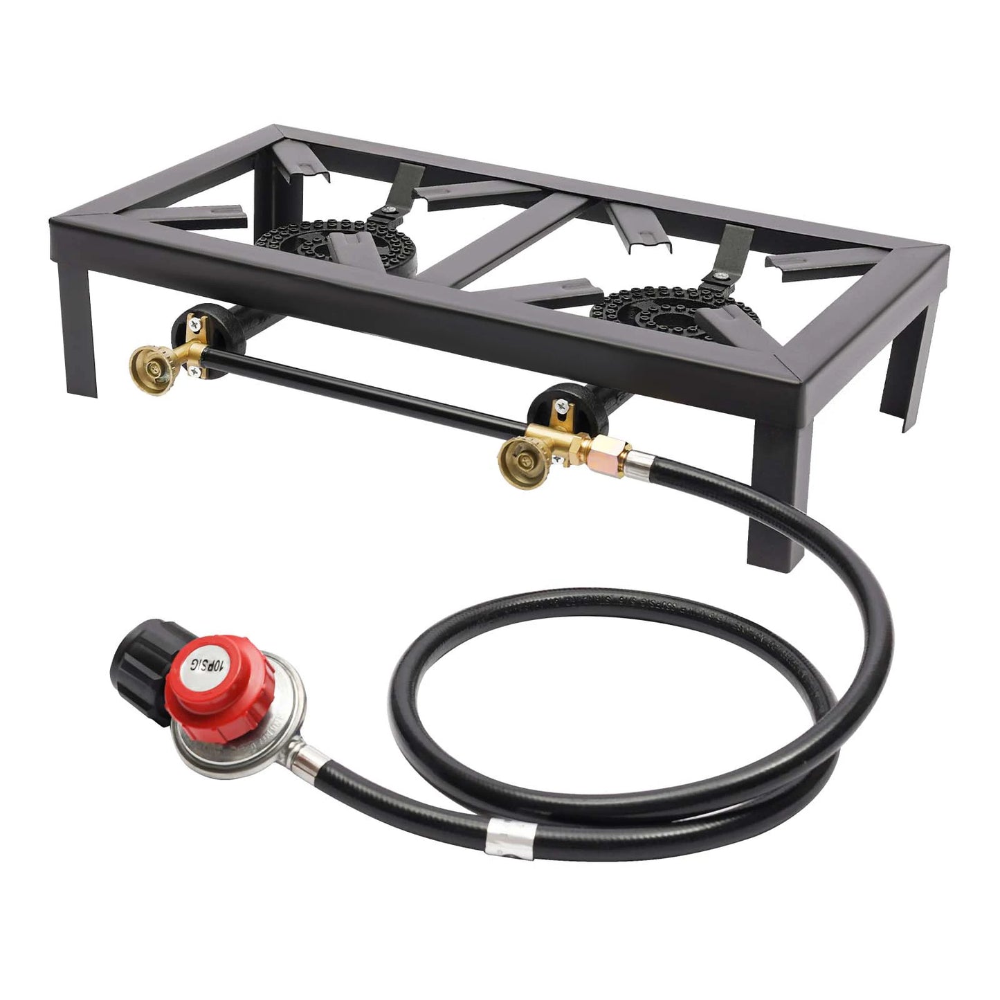 Portable Double Burner Outdoor Gas Stove With Adjustable 0-10 PSI Regulator Hose