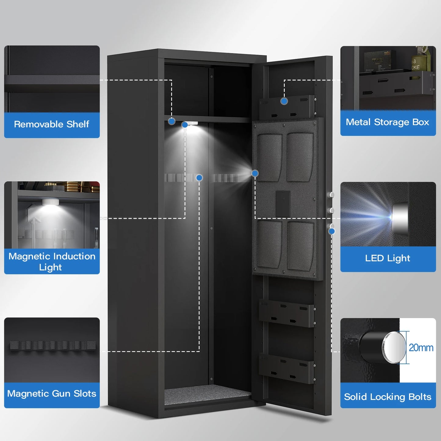 Kavey Biometric Gun Safe With Magnetic Induction Light