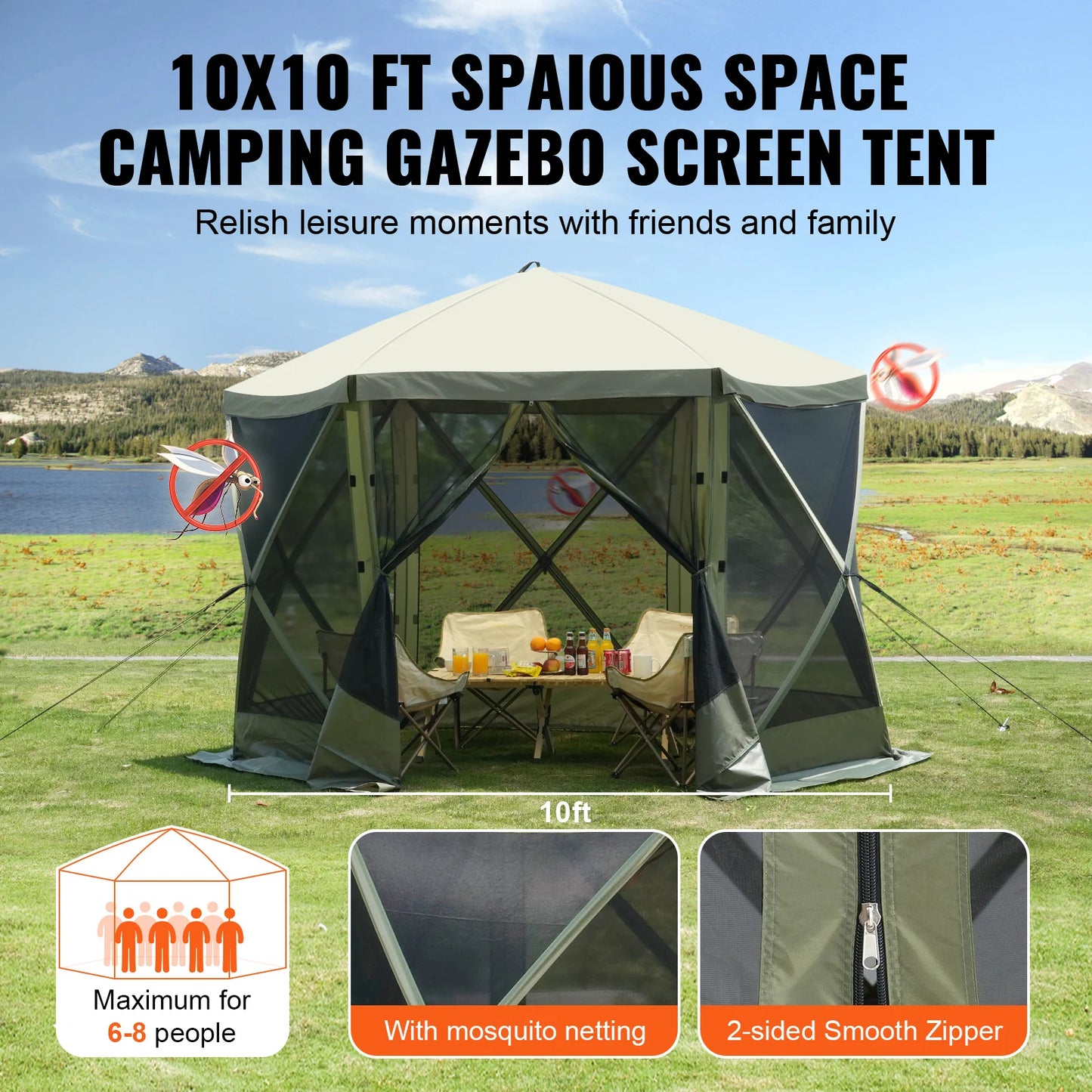 SucceBuy Pop Up Gazebo Tent With Mesh Windows Outdoors