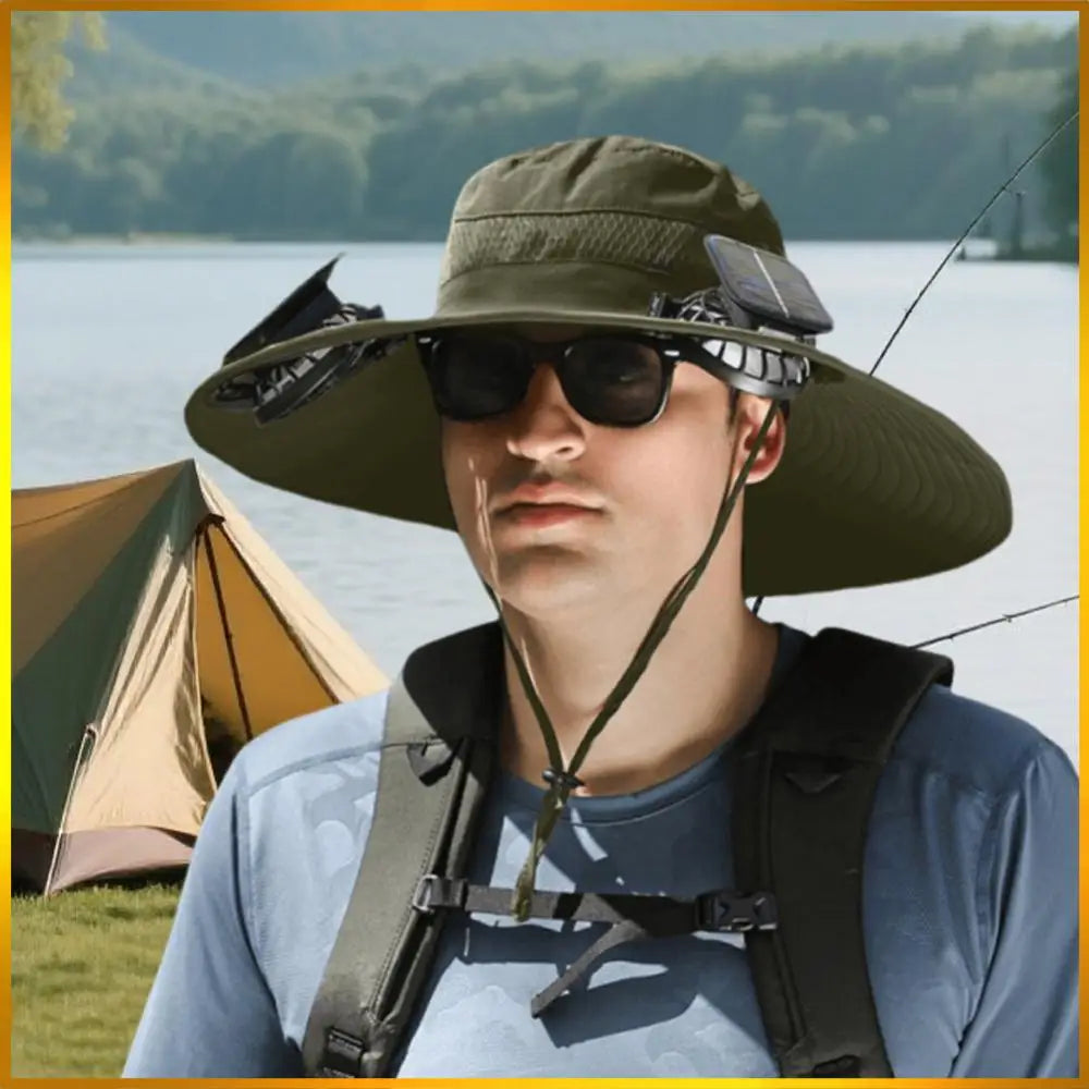 Brim Wide Brim Solar Fan Hat With USB Charging Fans