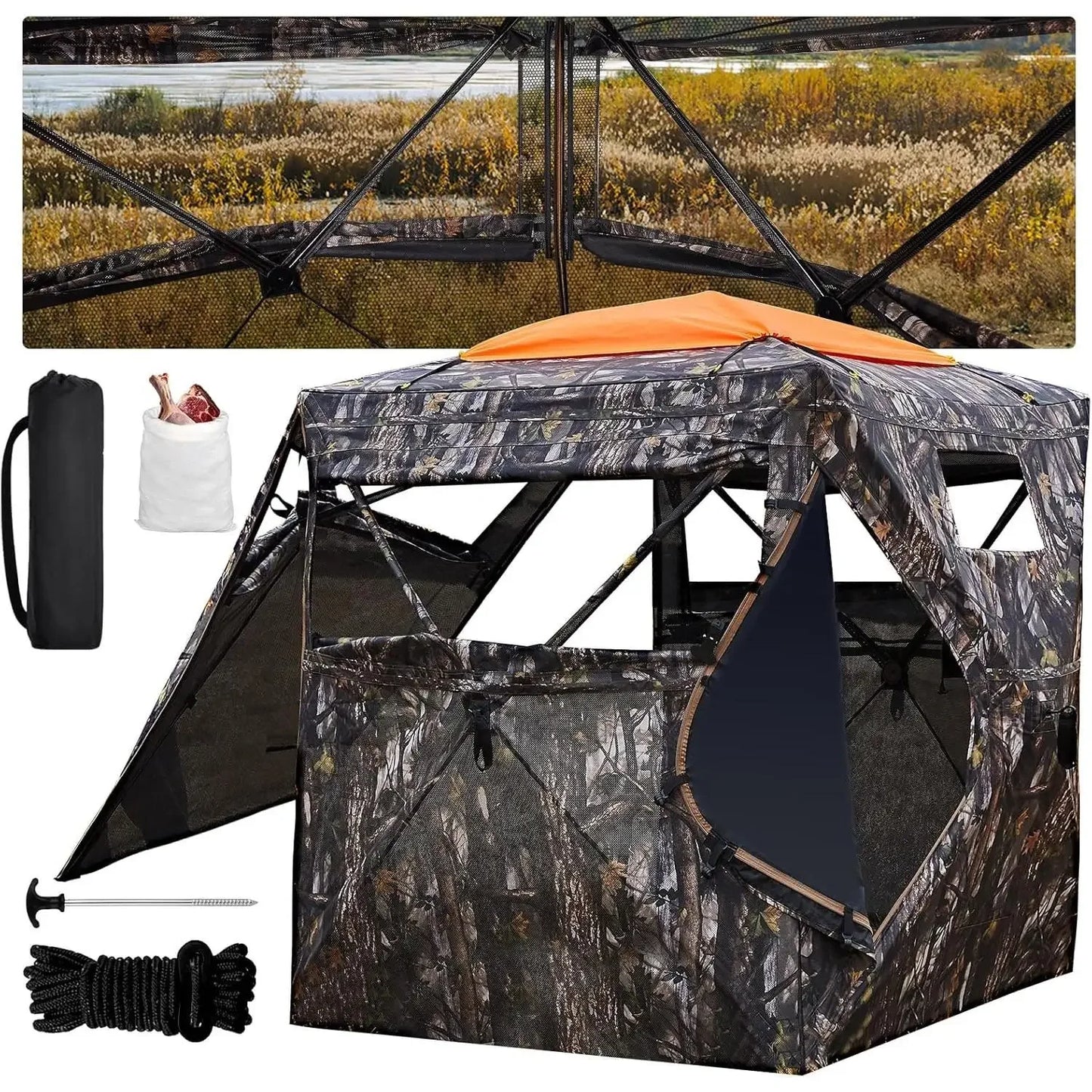 Hign-concerned Hunting Blind 300D See Through Ground Blind With Carrying Bag For 2 3 4 Person Pop Up Deer Blind Portable
