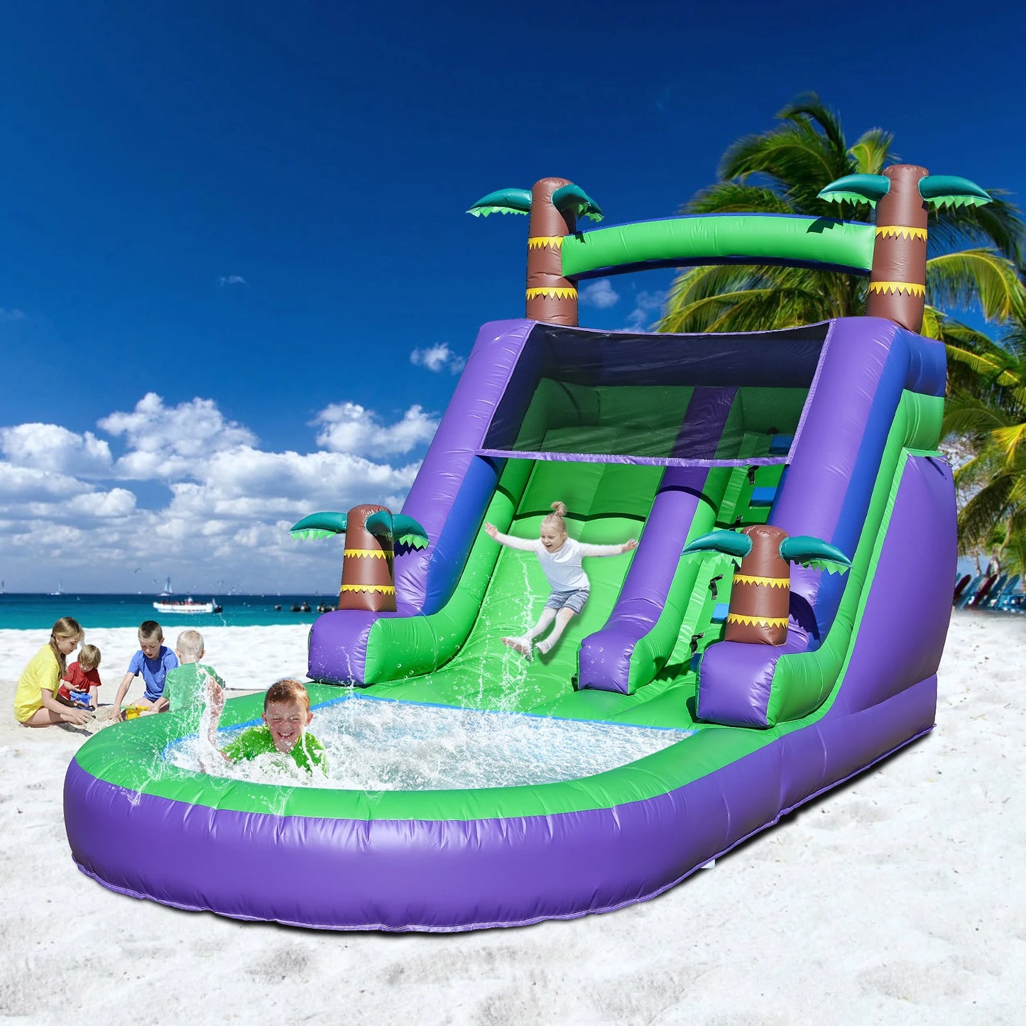 RTS Inflatable PVC Bounce House Tropical Water Slide