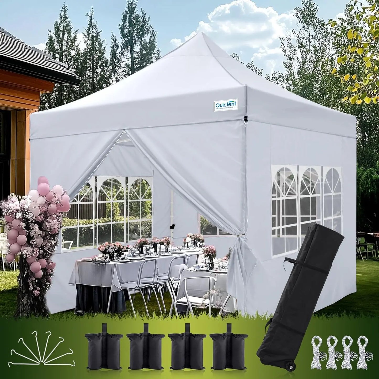 XMSJ Heavy Duty Pop Up Canopy Tent With Sidewalls Hexagonal