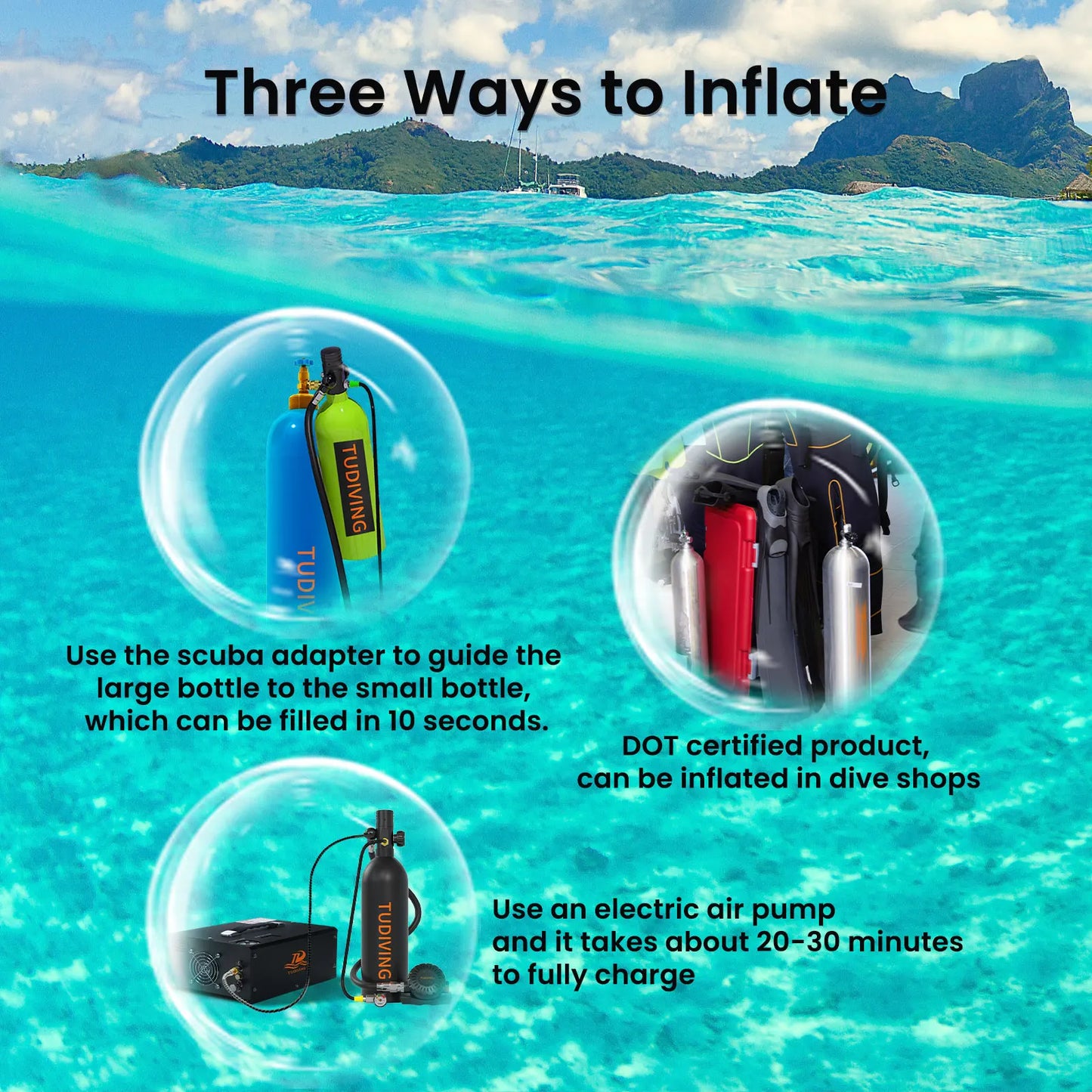 TUDIVING Portable Scuba Tank 4500Psi Cylinder Refill Bottle