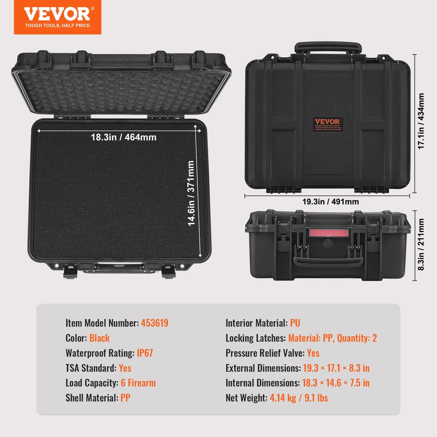 SucceBuy Hard Pistol Case With Precut Foam Waterproof Lockable