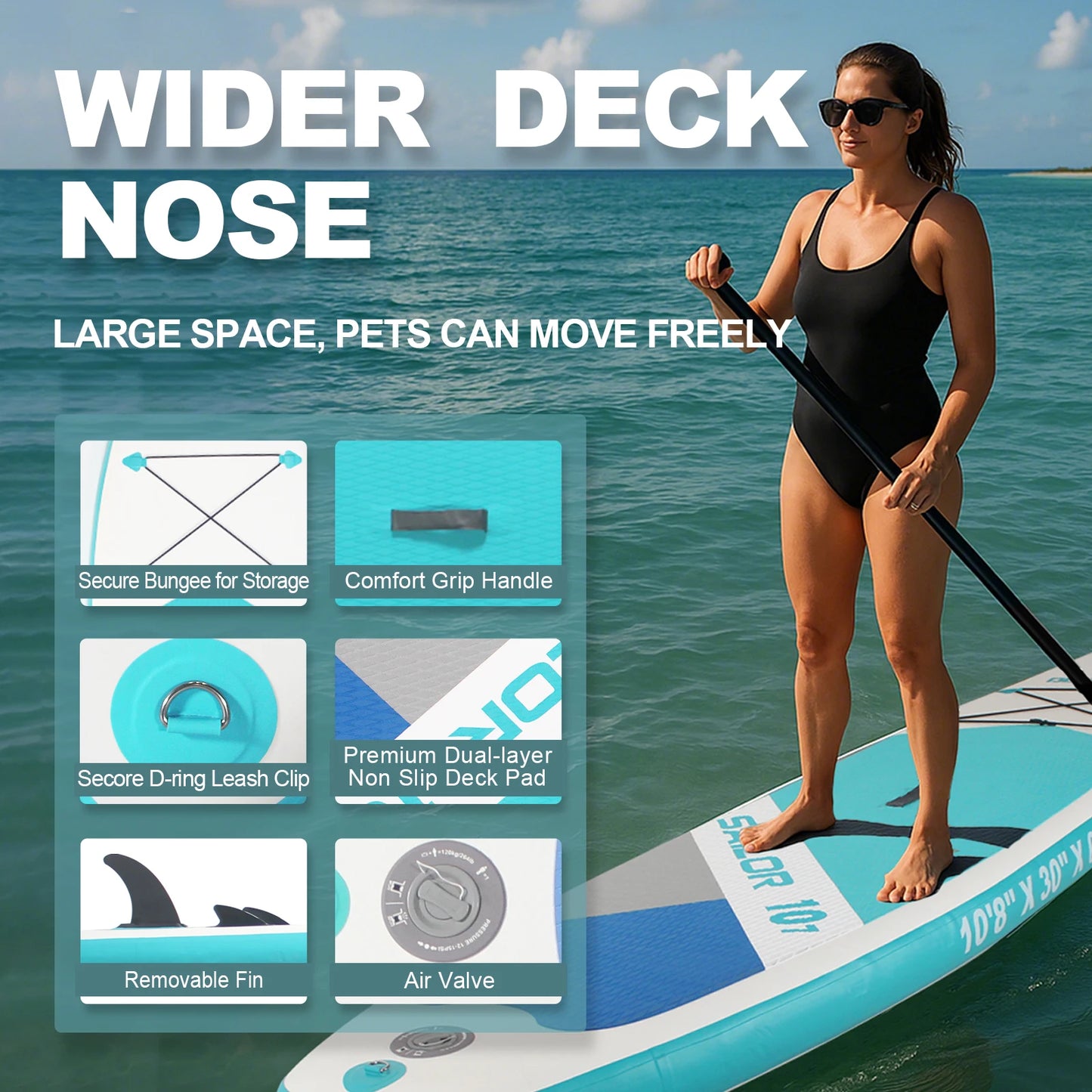 CADALENE Inflatable Stand Up Paddle Board Eco PVC Non Slip