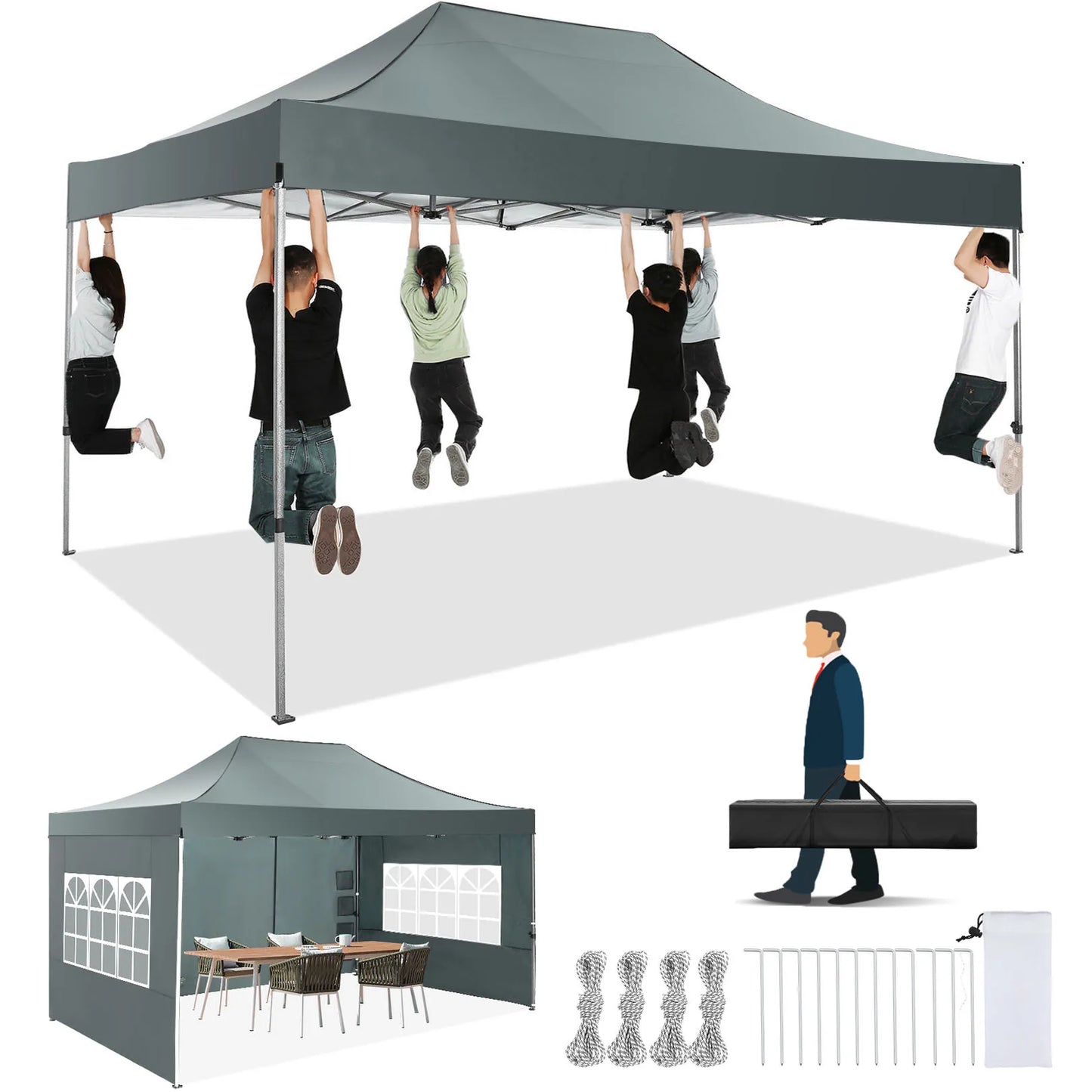 COBIZI Heavy Duty Pop Up Canopy Tent With Four Sidewalls For All Season Outdoor Weddings Gazebo