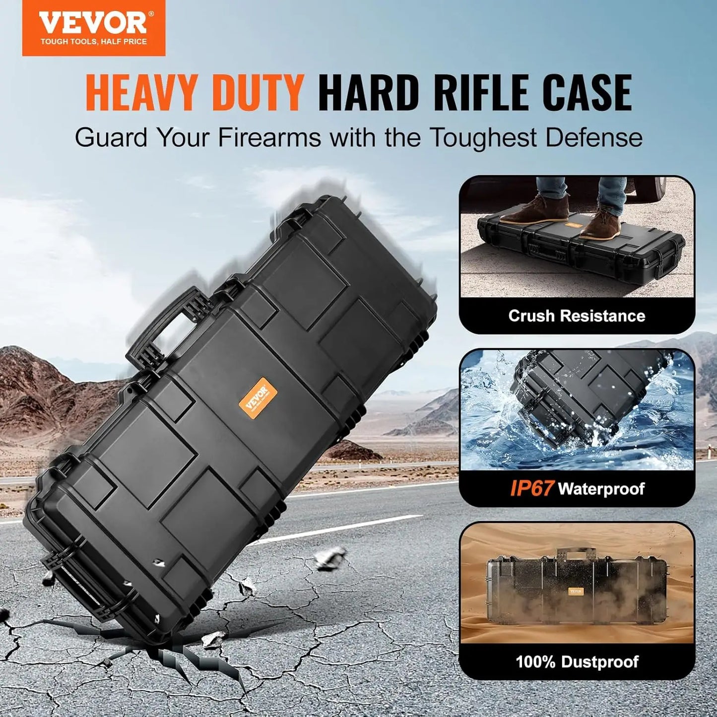 XMSJ Rifle Hard Case With 3 Layer Foam IP67 Waterproof