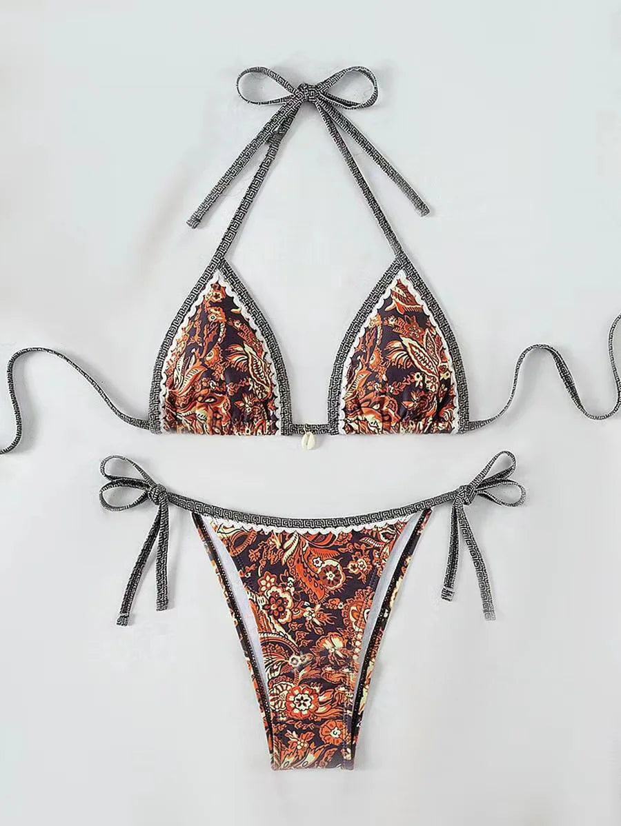 Yozihis Halter String Triangle Two Piece Bikini Swimwear
