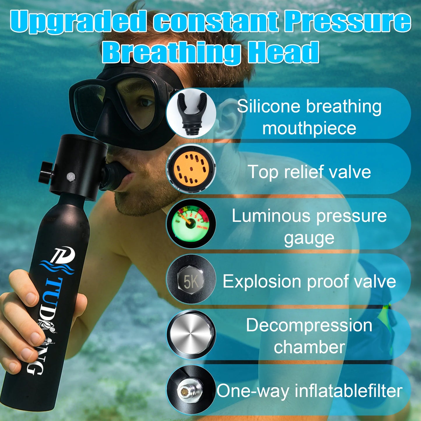 TUDIVING Mini Scuba Tank With Mask Portable Underwater Breathing Training