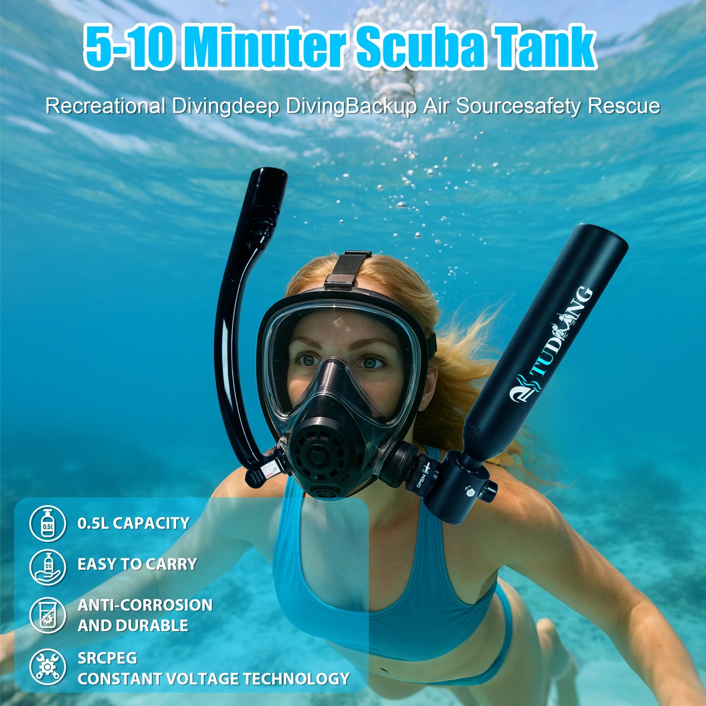 TUDIVING Mini Scuba Tank With Mask Portable Underwater Breathing Training