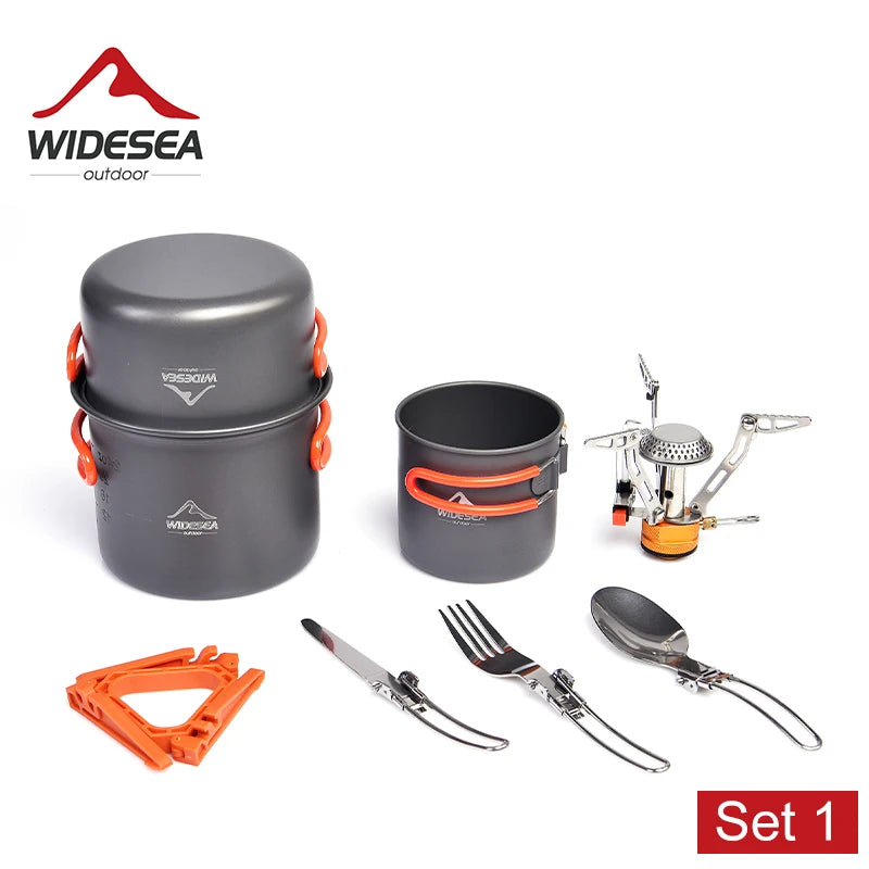 Widesea Camping Cookware Set With Portable Pot Folding Stove Tableware