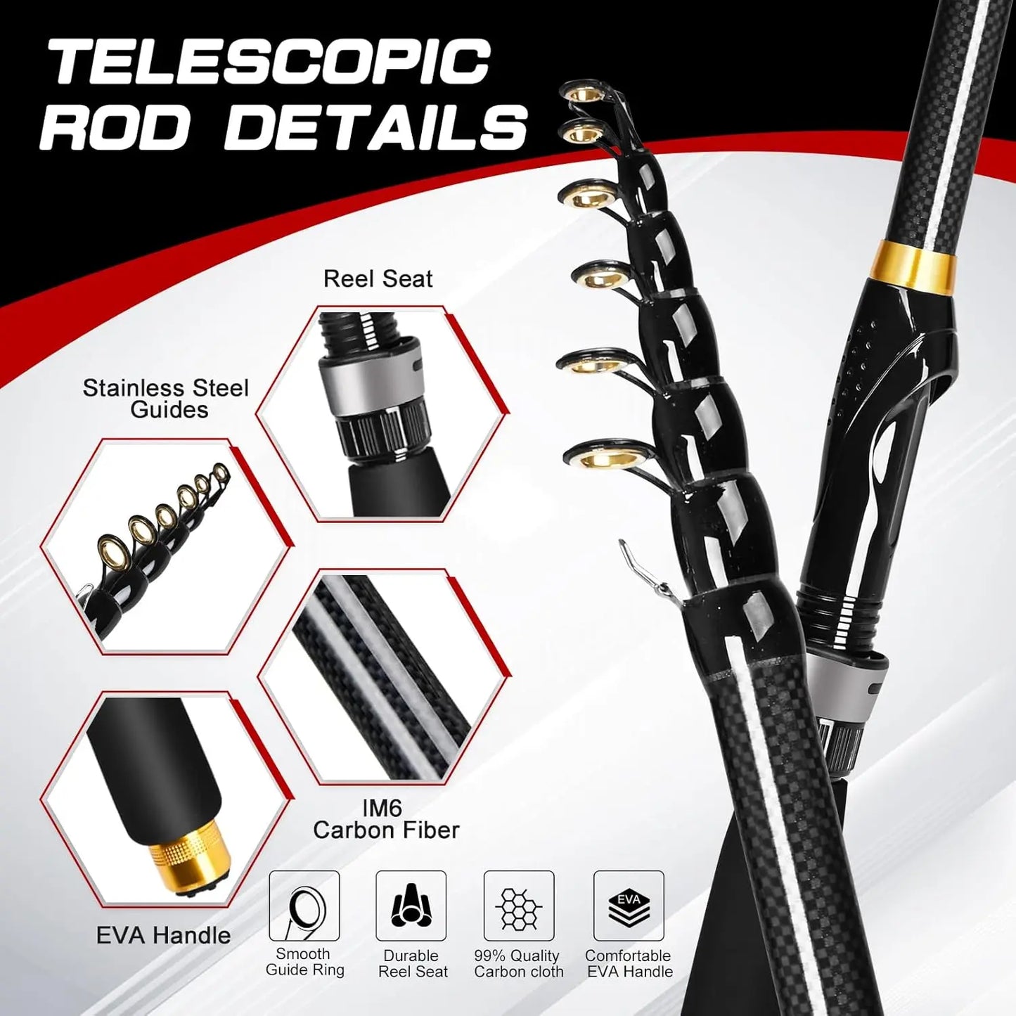 Telescopic Carbon Fiber Fishing Rod And Reel Combo With Accessories
