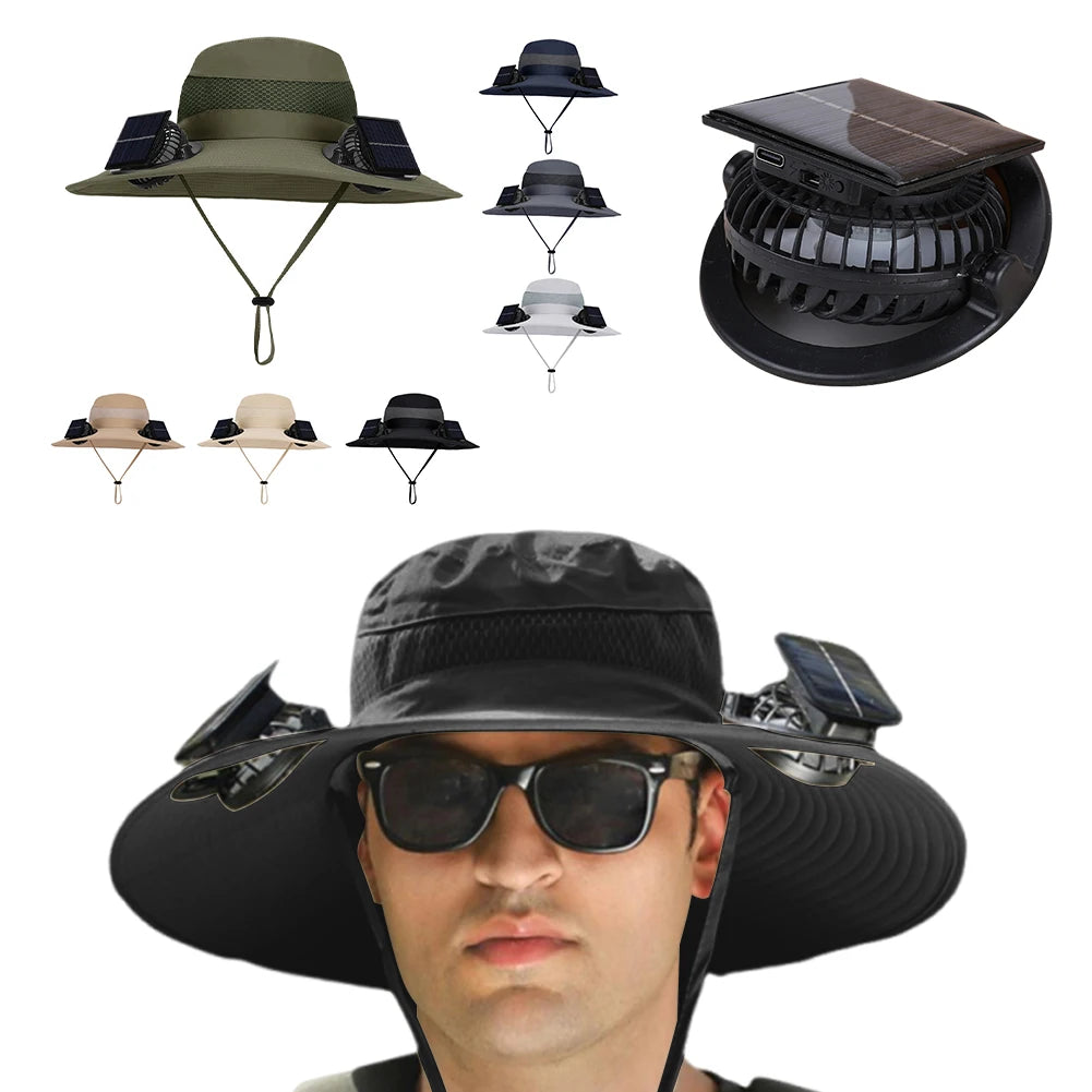 Brim Wide Brim Solar Fan Hat With USB Charging Fans