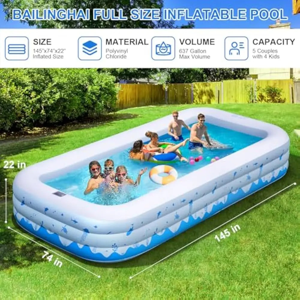 Inflatable Pool With Lights For Adults 744 Gallons PVC With Seats And Backrest Outdoor Fun