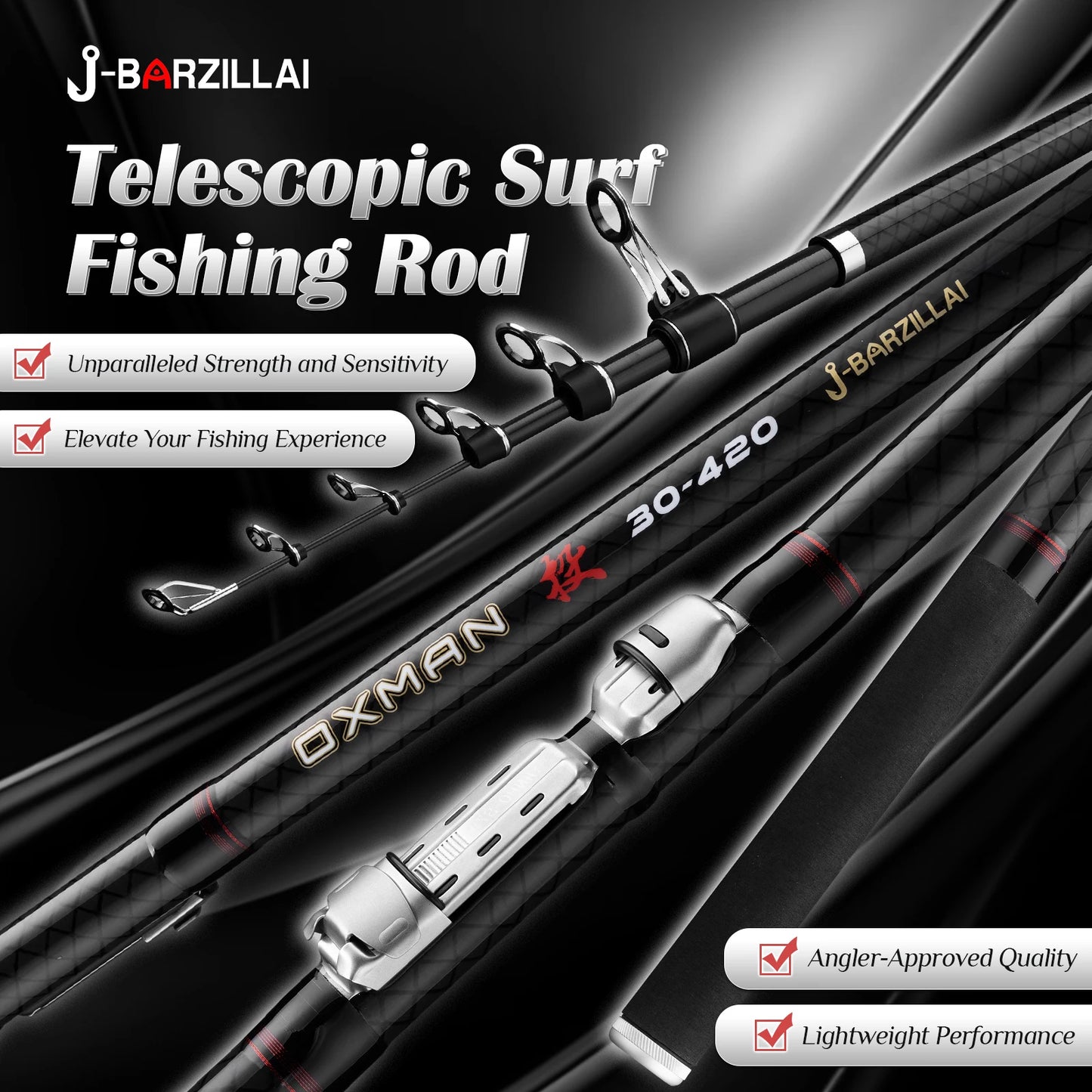 J BARZILLA Ultrareinforced Telescopic Surfcasting Fishing Rod for Oceanfront Angling