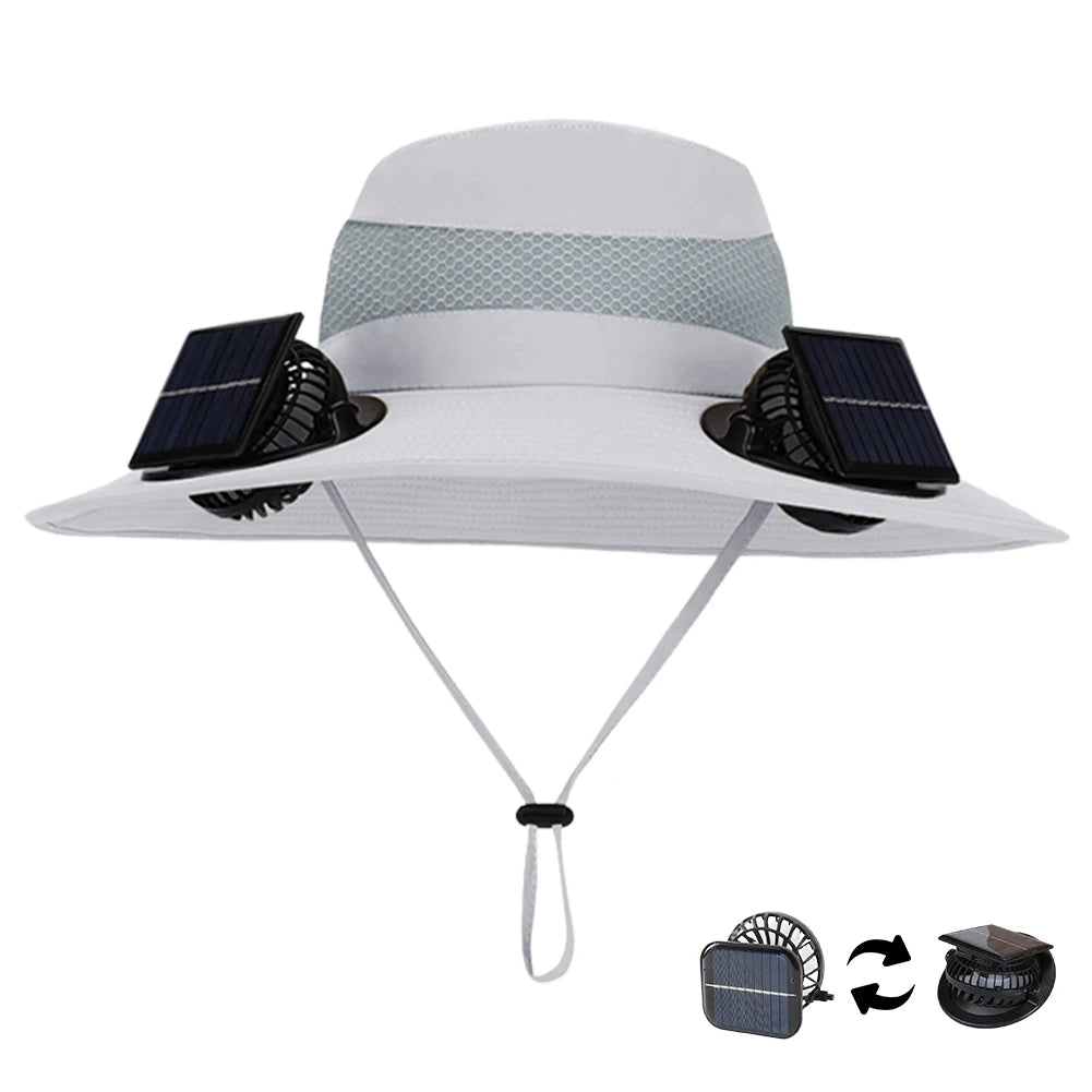 Brim Wide Brim Solar Fan Hat With USB Charging Fans