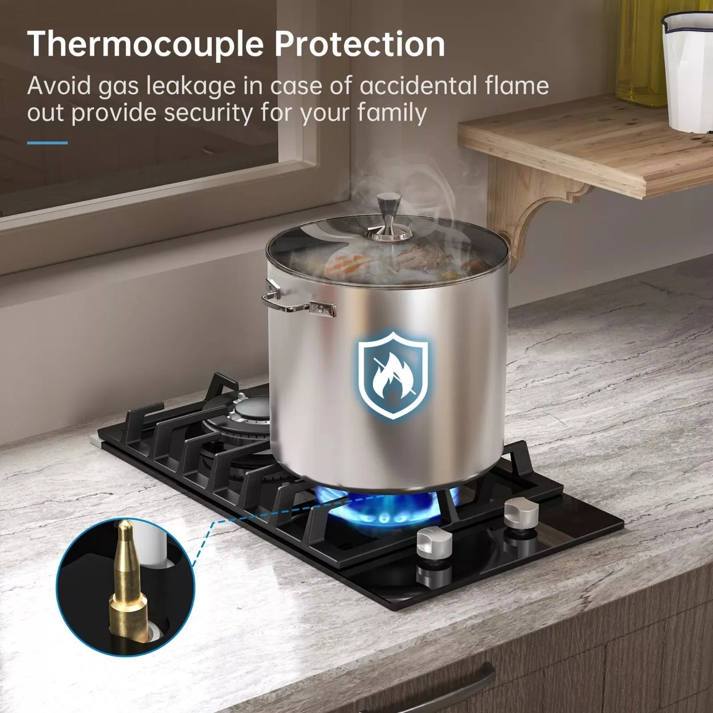 Tieasy Built In Dual Fuel Gas Cooktop With Thermocouple Protection