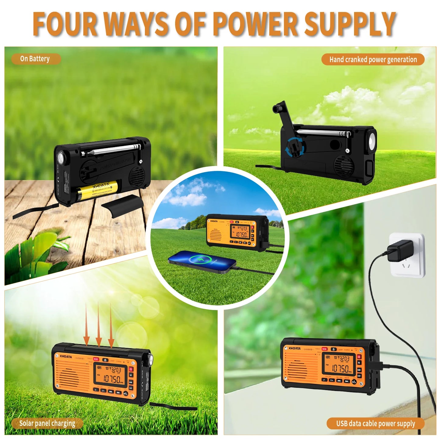XHDATA D 608WB Emergency Crank Weather Radio FM AM NOAA