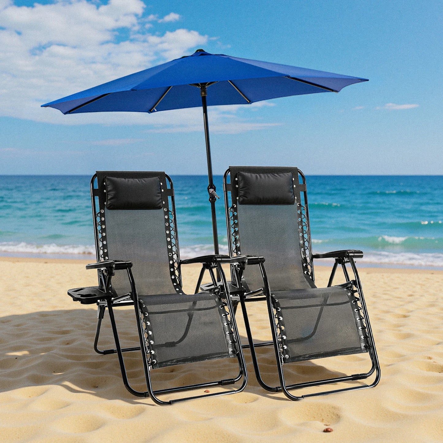 JHK Zero Gravity Lounge Chairs Set of 2 With Cup Holder Trays