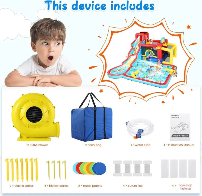 Inflatable Water Slide Castle With Splash Pool For Kids