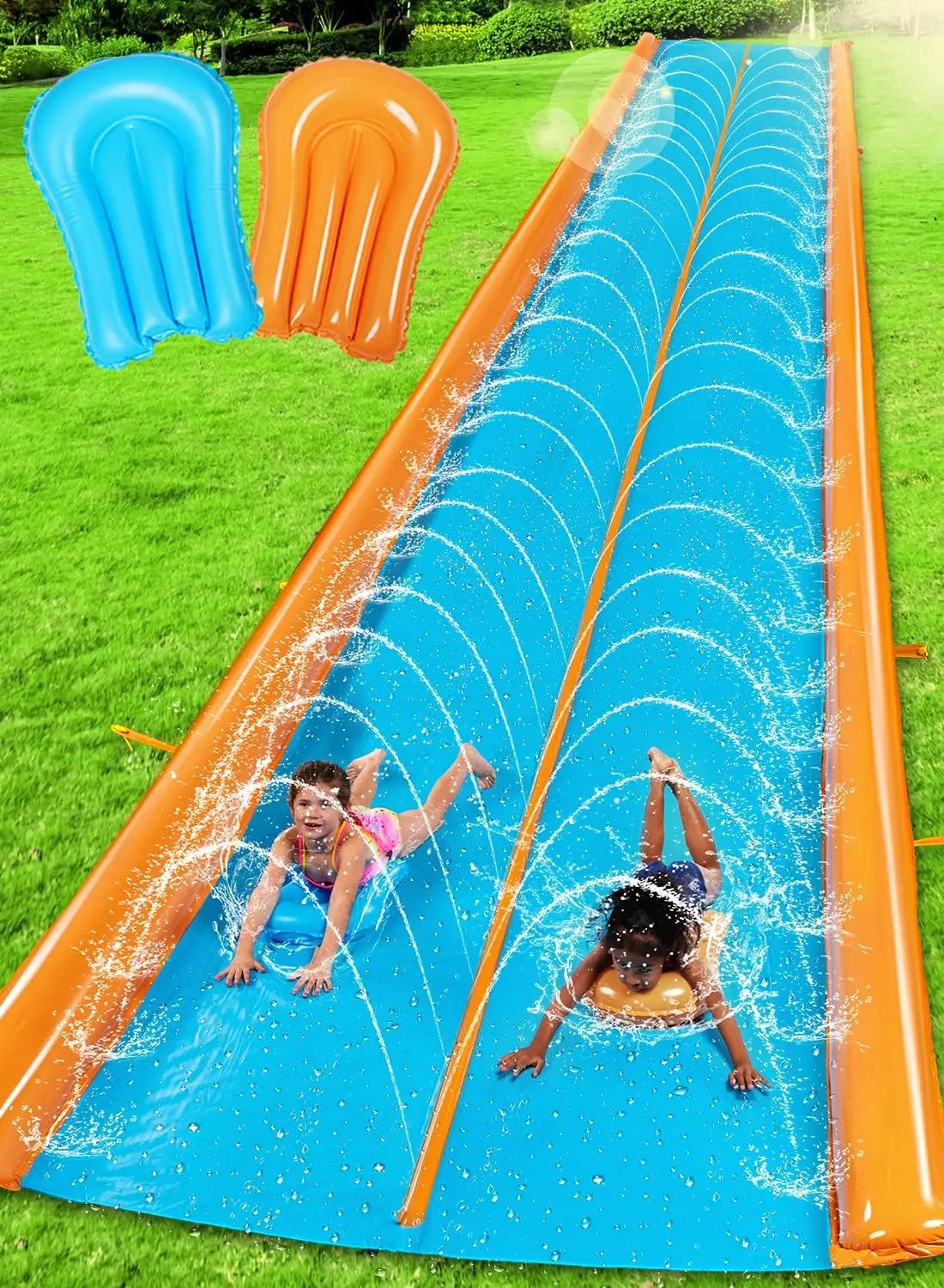 Hign-concerned Double Lane Water Slide With Sprinkler