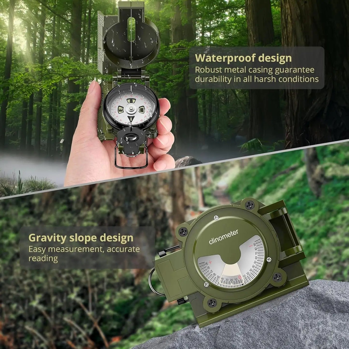 Carrying Military Compass With Clinometer Waterproof Lensatic