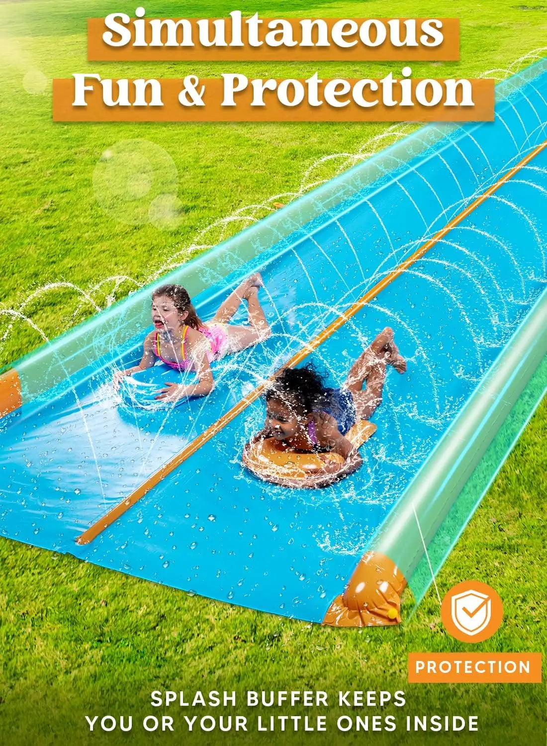 Hign-concerned Double Lane Water Slide With Sprinkler