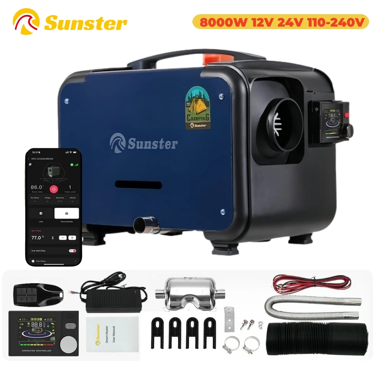 Car Air Heater Ultra Silent Diesel Air Heater With Bluetooth And LCD Monitor For Vehicles