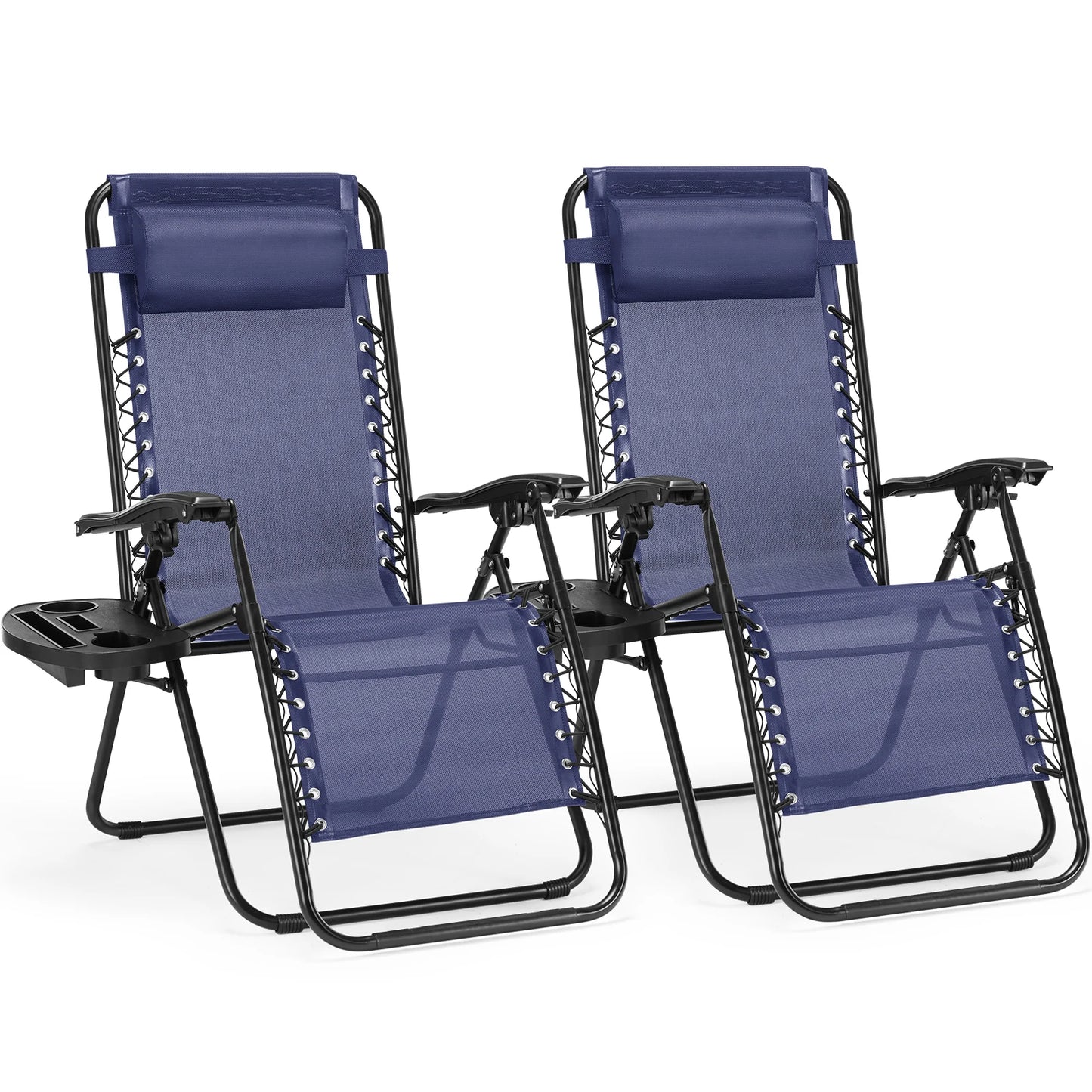 JHK Zero Gravity Lounge Chairs Set of 2 With Cup Holder Trays