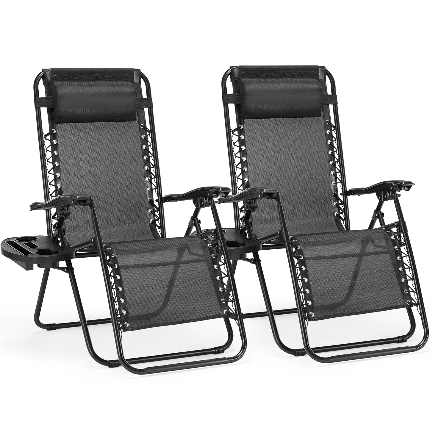 JHK Zero Gravity Lounge Chairs Set of 2 With Cup Holder Trays