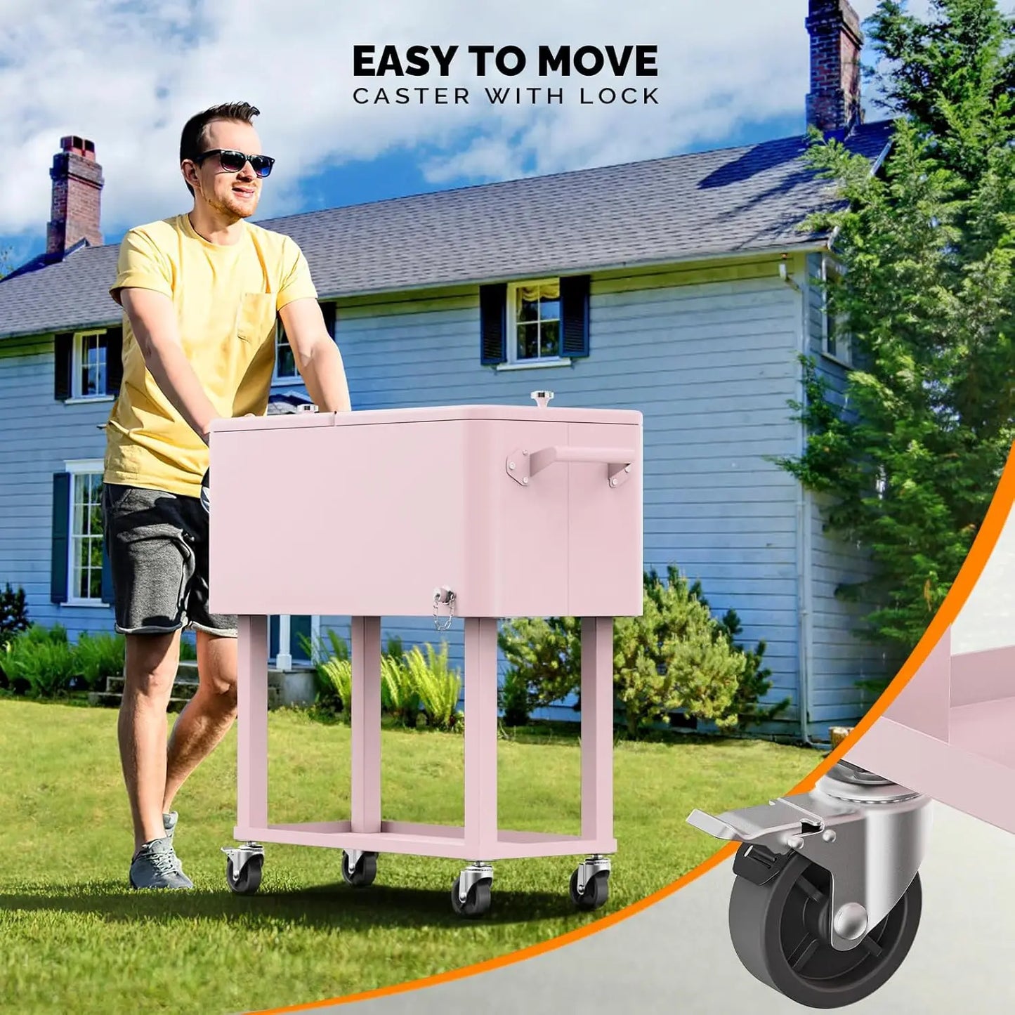 XMSJBuckets Rolling Ice Chest Cooler Cart With Shelf Bottle Opener