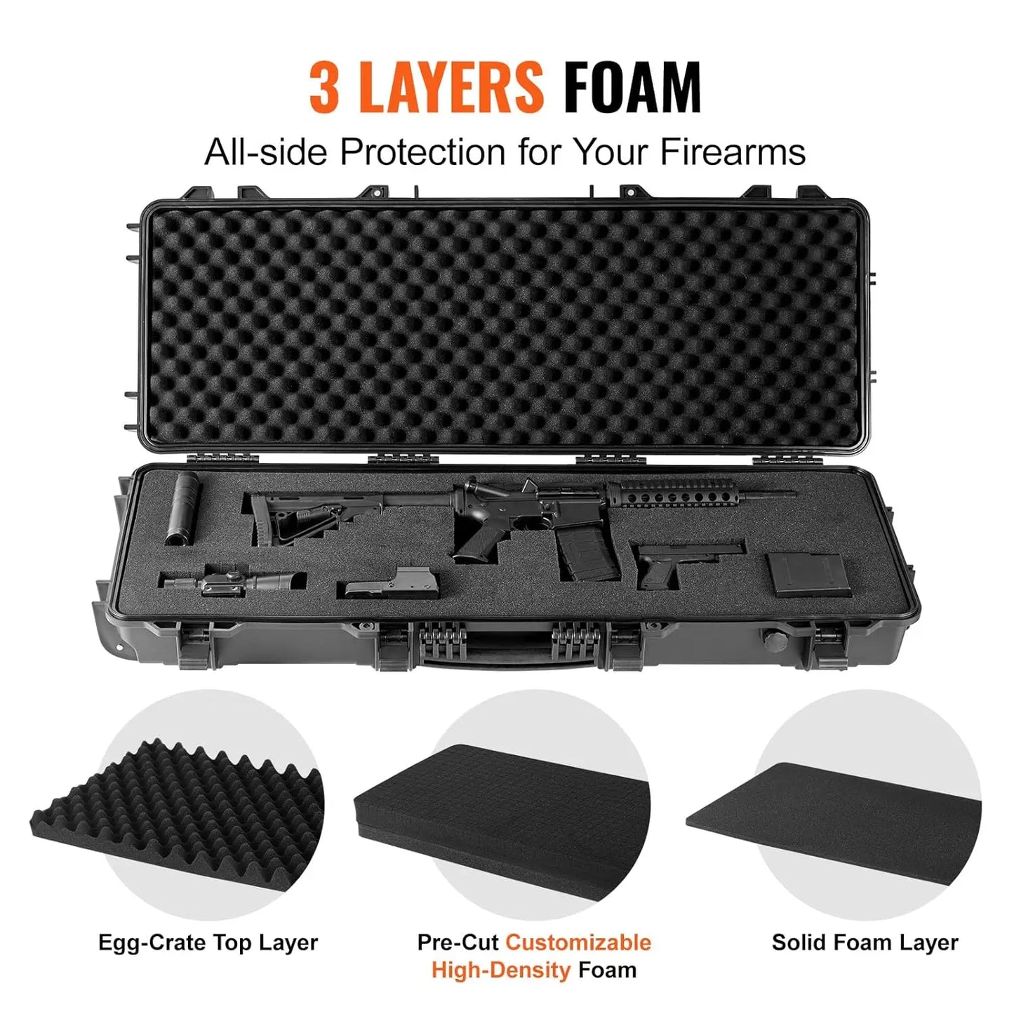 XMSJ Rifle Hard Case With 3 Layer Foam IP67 Waterproof
