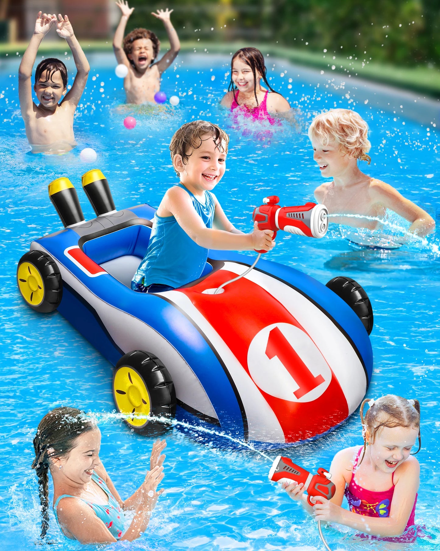Hot Bee Inflatable Pool Float With Water Gun Ride On Toy